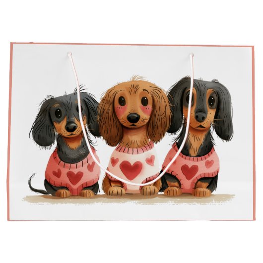Valentinstag Dackel Hunde Große Geschenktüte (Rückseite)