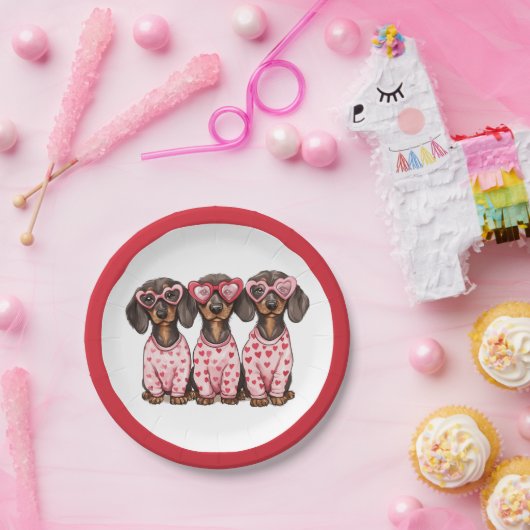 Valentinstag Dackel Hunde Pappteller (Party)