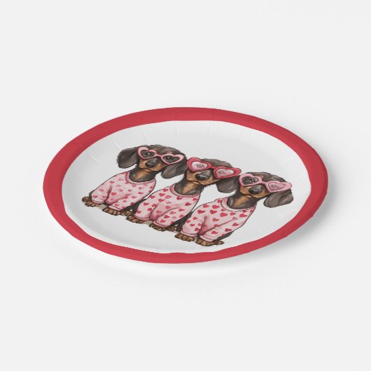 Valentinstag Dackel Hunde Pappteller (Schrägansicht)