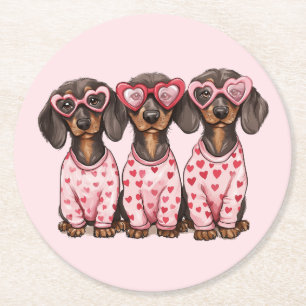 Valentinstag Dackel Hunde Runder Pappuntersetzer
