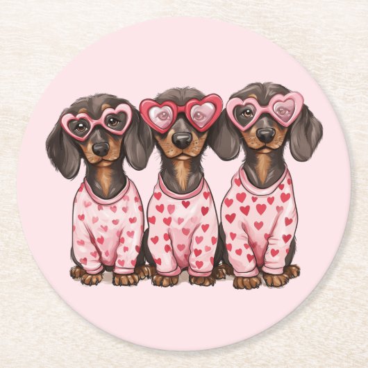 Valentinstag Dackel Hunde Runder Pappuntersetzer (Vorderseite)