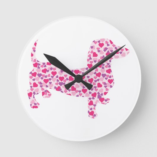 Valentinstag-Dackel Runde Wanduhr (Vorderseite)