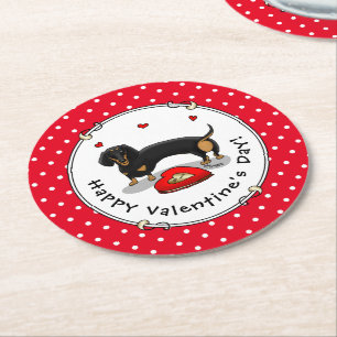 Valentinstag Dackel (schwarz & tan) - Niedlicher H Runder Pappuntersetzer