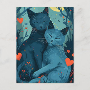 Valentinstag der russischen Blauen Katze Postkarte