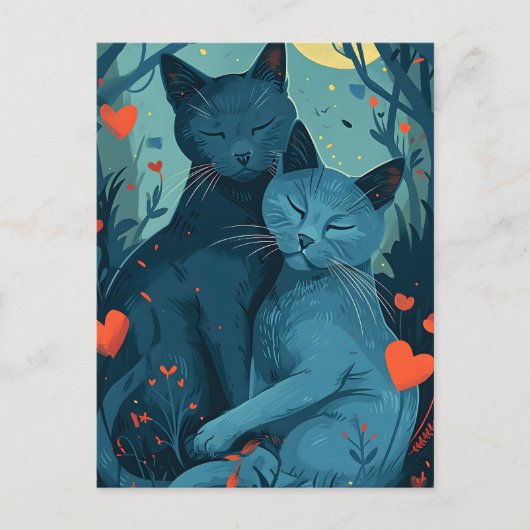 Valentinstag der russischen Blauen Katze Postkarte (Vorderseite)