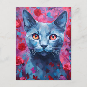 Valentinstag der russischen Blauen Katze Postkarte