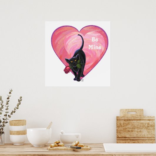 Valentinstag der Schwarzen Katze Poster (Küche)
