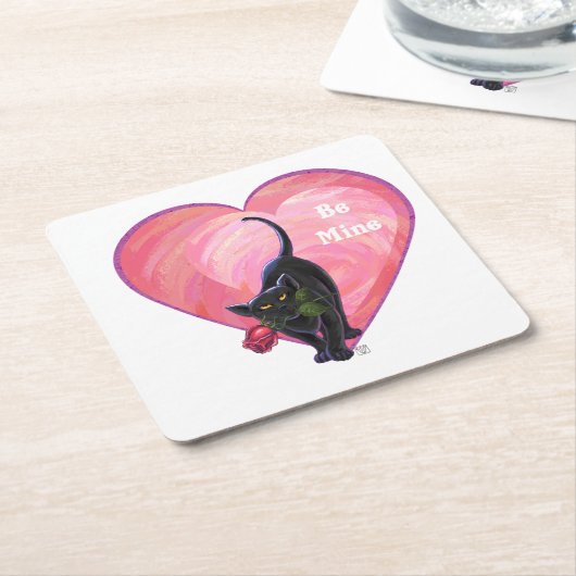 Valentinstag der Schwarzen Katze Rechteckiger Pappuntersetzer (angewinkelt)