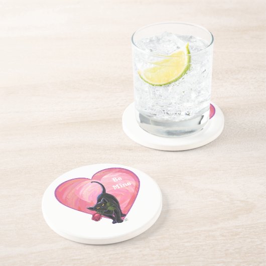 Valentinstag der Schwarzen Katze Sandstein Untersetzer (Seite)