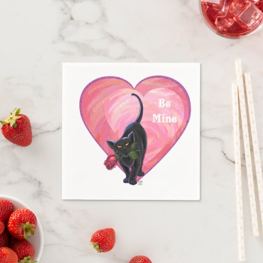 Valentinstag der Schwarzen Katze Serviette (Beispiel)