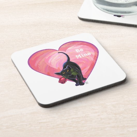 Valentinstag der Schwarzen Katze Untersetzer (Linke Seite)