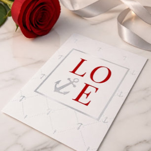 Valentinstag der Silver Anchor & Rote LIEBE Folien Feiertagskarte