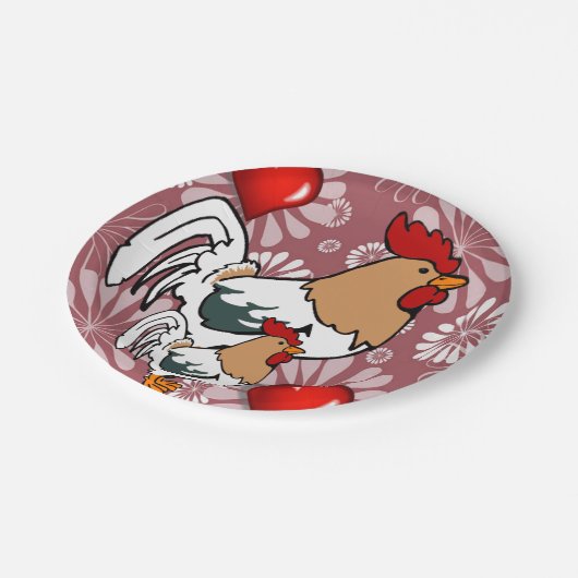 Valentinstag der Teller, Hühner Pappteller (Schrägansicht)