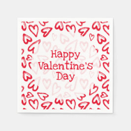 Valentinstag des handgezogenen Roten Herzens Serviette