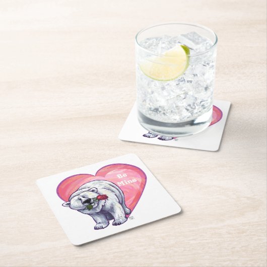 Valentinstag des Polarbären Rechteckiger Pappuntersetzer (Vor Ort)