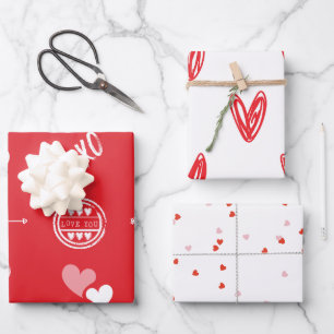 Valentinstag des Roten Herzens Geschenkpapier Set