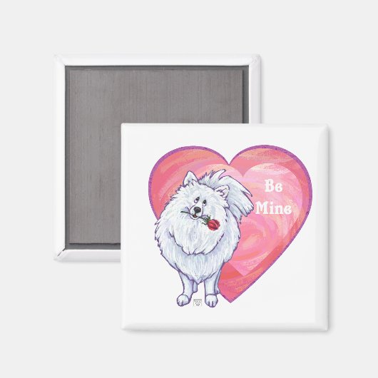 Valentinstag des weißen Spitzes Magnet (Vorderseite/Rückseite)