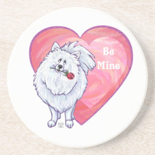 Valentinstag des weißen Spitzes Sandstein Untersetzer