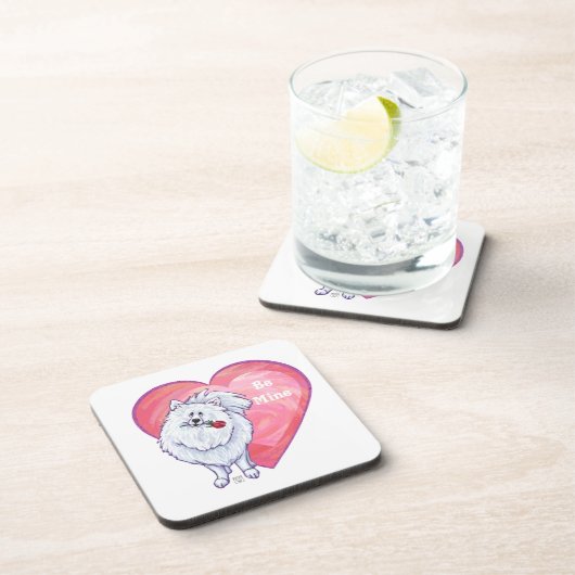 Valentinstag des weißen Spitzes Untersetzer (Rechte Seite)