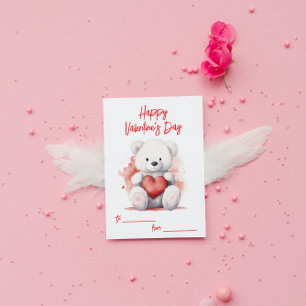 Valentinstag des weißen Teddy-Bären Mitteilungskarte
