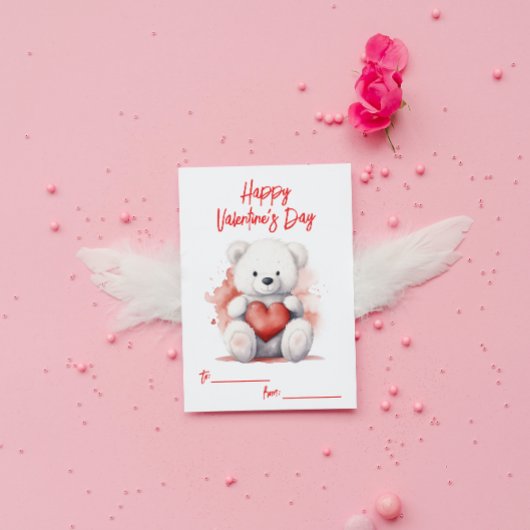 Valentinstag des weißen Teddy-Bären Mitteilungskarte