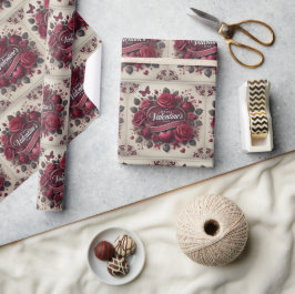Valentinstag Design mit Rose und Herz Geschenkpapier