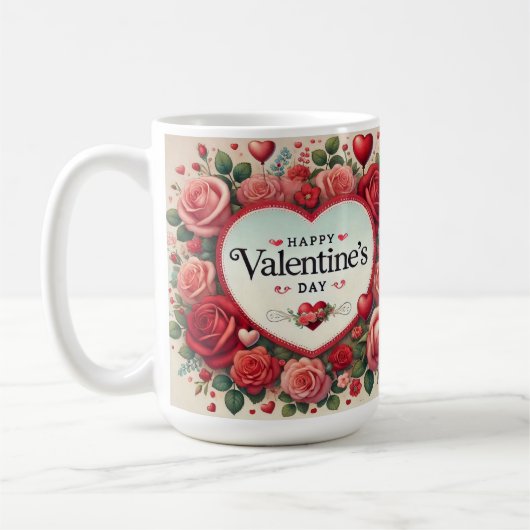 Valentinstag Design mit Rose und Herz Kaffeetasse (Links)
