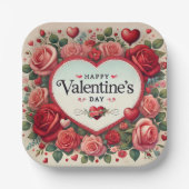 Valentinstag Design mit Rose und Herz Pappteller (Vorderseite)