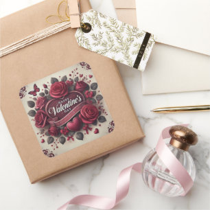Valentinstag Design mit Rose und Herz Quadratischer Aufkleber