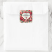 Valentinstag Design mit Rose und Herz Quadratischer Aufkleber (Tasche)