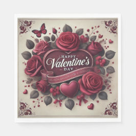 Valentinstag Design mit Rose und Herz Serviette