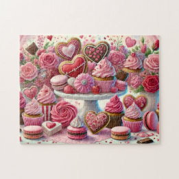Valentinstag-Dessert-Herz-Kekse & Cupcakes-Tisch Puzzle