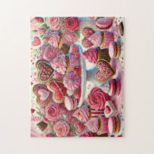 Valentinstag-Dessert-Herz-Kekse & Cupcakes-Tisch Puzzle (Vertikal)