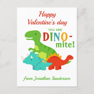 Valentinstag Dinosaur Dino-mite Colorful Postkarte