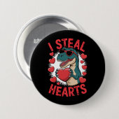 Valentinstag Dinosaur I Steal Hearts Liebe T rex Button (Vorne & Hinten)