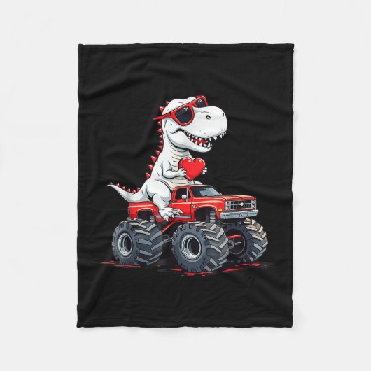 Valentinstag Dinosaur Monster LKW mit Herz B Fleecedecke (Vorderseite)
