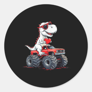 Valentinstag Dinosaur Monster LKW mit Herz B Runder Aufkleber