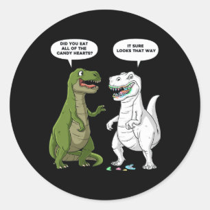 Valentinstag Dinosaur T Rex Fun Hearts Girls Boy Runder Aufkleber
