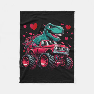 Valentinstag-Dinosaurier fährt auf Monster-Truck-H Fleecedecke