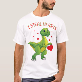 Valentinstag Dinosaurier I Steal Hearts T-rex T-Shirt