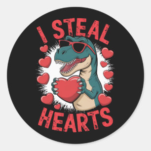 Valentinstag Dinosaurier Ich stehle Herzen Liebe T Runder Aufkleber