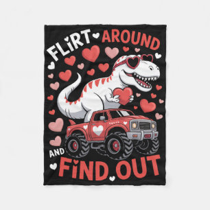 Valentinstag-Dinosaurier-Monstertruck-Flirt rundhe Fleecedecke