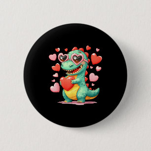 Valentinstag Dinosaurier Trex hält Herz Mädchen Su Button