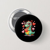Valentinstag Dinosaurier Trex hält Herz Mädchen Su Button (Vorne & Hinten)