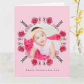 Valentinstag Doodle Hearts Blumenbiene Foto Karte (Gelbe Blume)