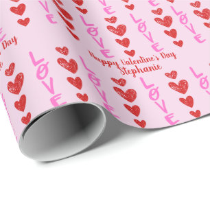 Valentinstag Doodle Herz Personalisiertes Wrapping Geschenkpapier