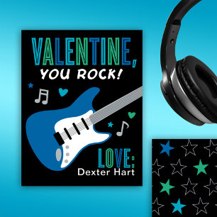 Valentinstag Du rockst blaue Gitarre Kinder Valent Mitteilungskarte
