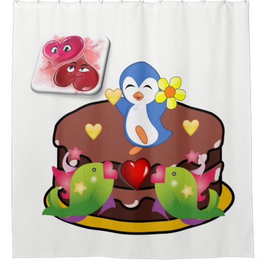 Valentinstag Duschvorhang, Pinguin Duschvorhang (Vorderseite)
