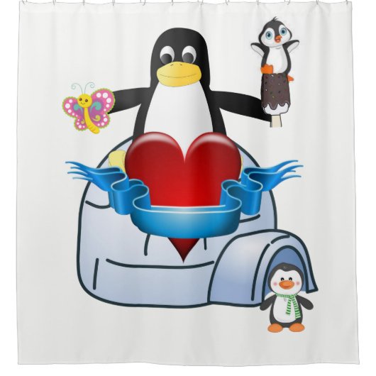 Valentinstag Duschvorhang, Pinguin Duschvorhang (Vorderseite)