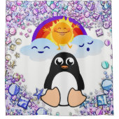 Valentinstag Duschvorhang, Pinguin SunRegenbogen Duschvorhang (Vorderseite)